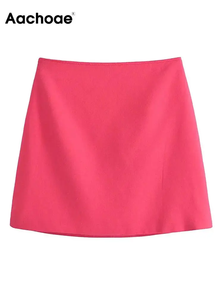 Aachoae Summer Casual Solid Color Mini Skirts Women High Waist Side