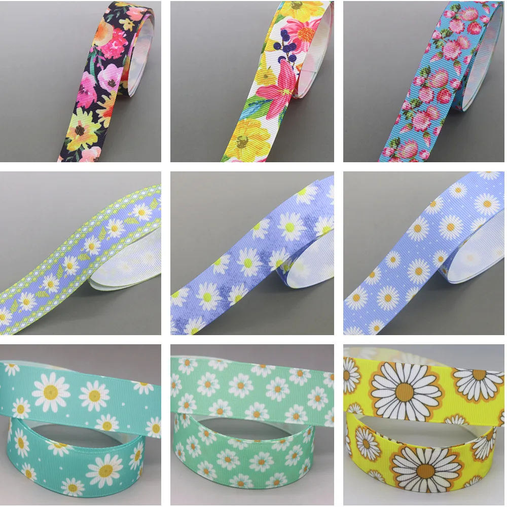 Fresh spring flowers Rose Printed Grosgrain Ribbon 22mm 10yards Accessories Headwear Decoration Collar DIY Sewing B2402