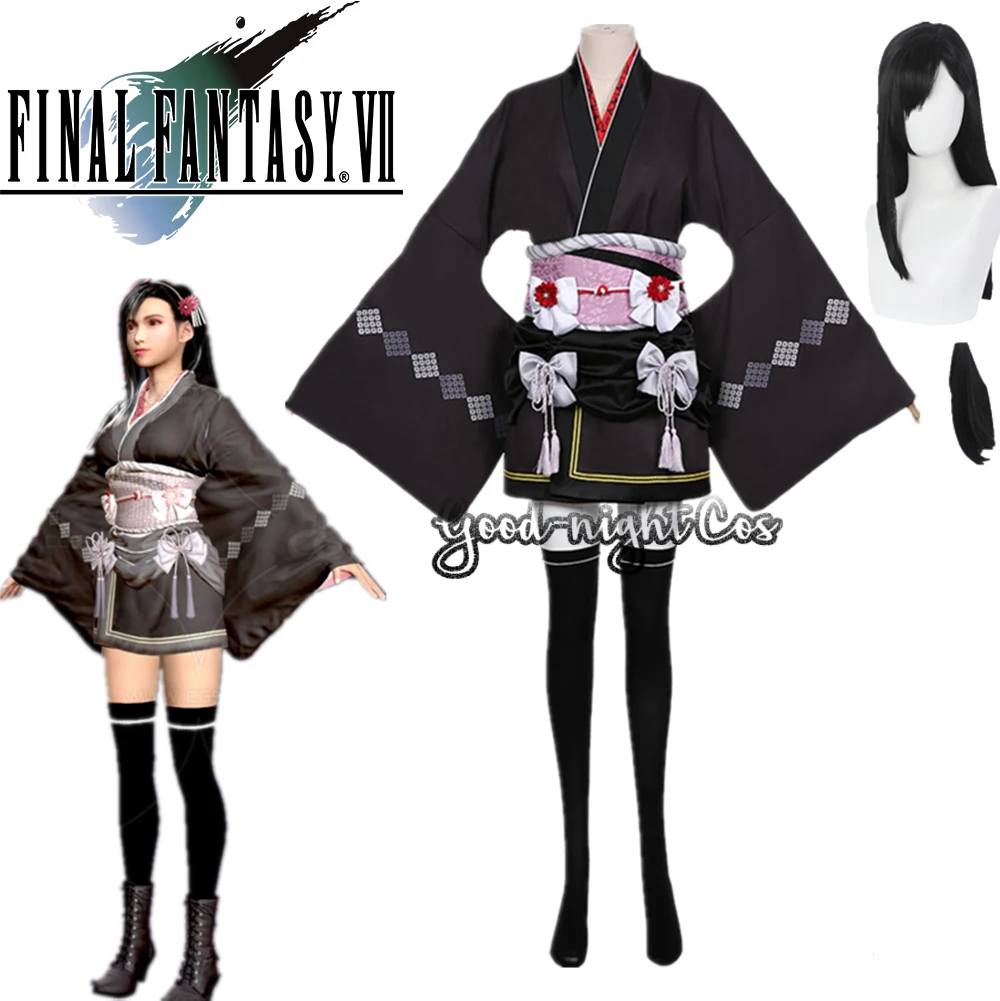 

Game Final Fantasy 7 Remake Tifa Lockhart Cosplay Costume Wig Short Kimono Lovely Women Uniform dress customize Halloween party