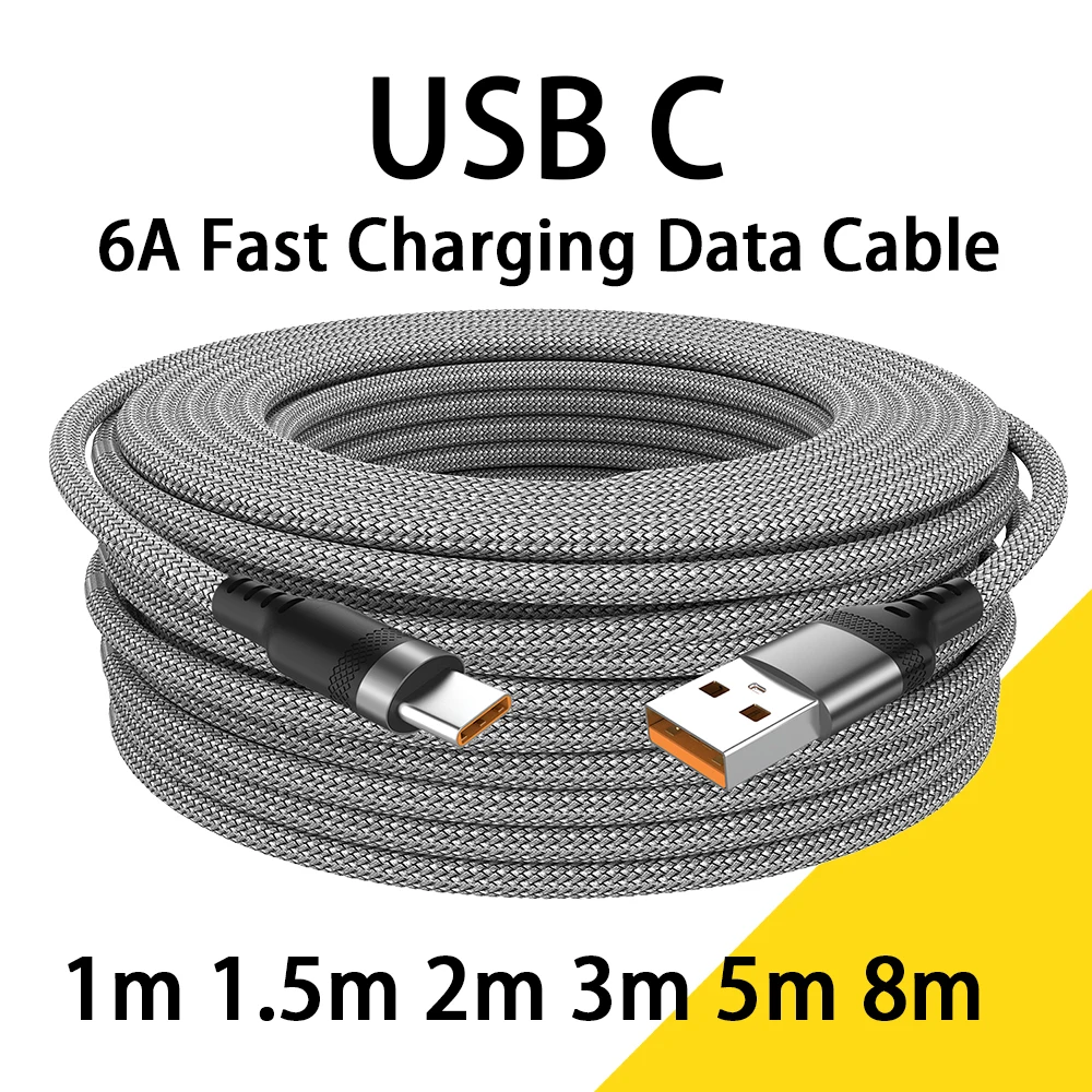 USB Type C 6A Super Fast Charging Cable 1-8M For Huawei Xiaomi Oppo