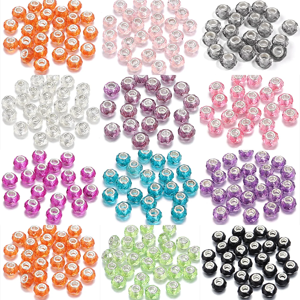 Perles Transparentes en Résine à Facettes de 14mm, 20 Pièces/Lot, pour Bijoux de Bureau, Grand Trou, Espacement, Bricolage, Bracelet, Collier, Vente en Gros