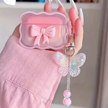 Ins onda arco caso transparente estrelas onda gradiente rosa arco fone de ouvido capa airpods 4 pro2 saco protetor caso do fone de ouvido 1