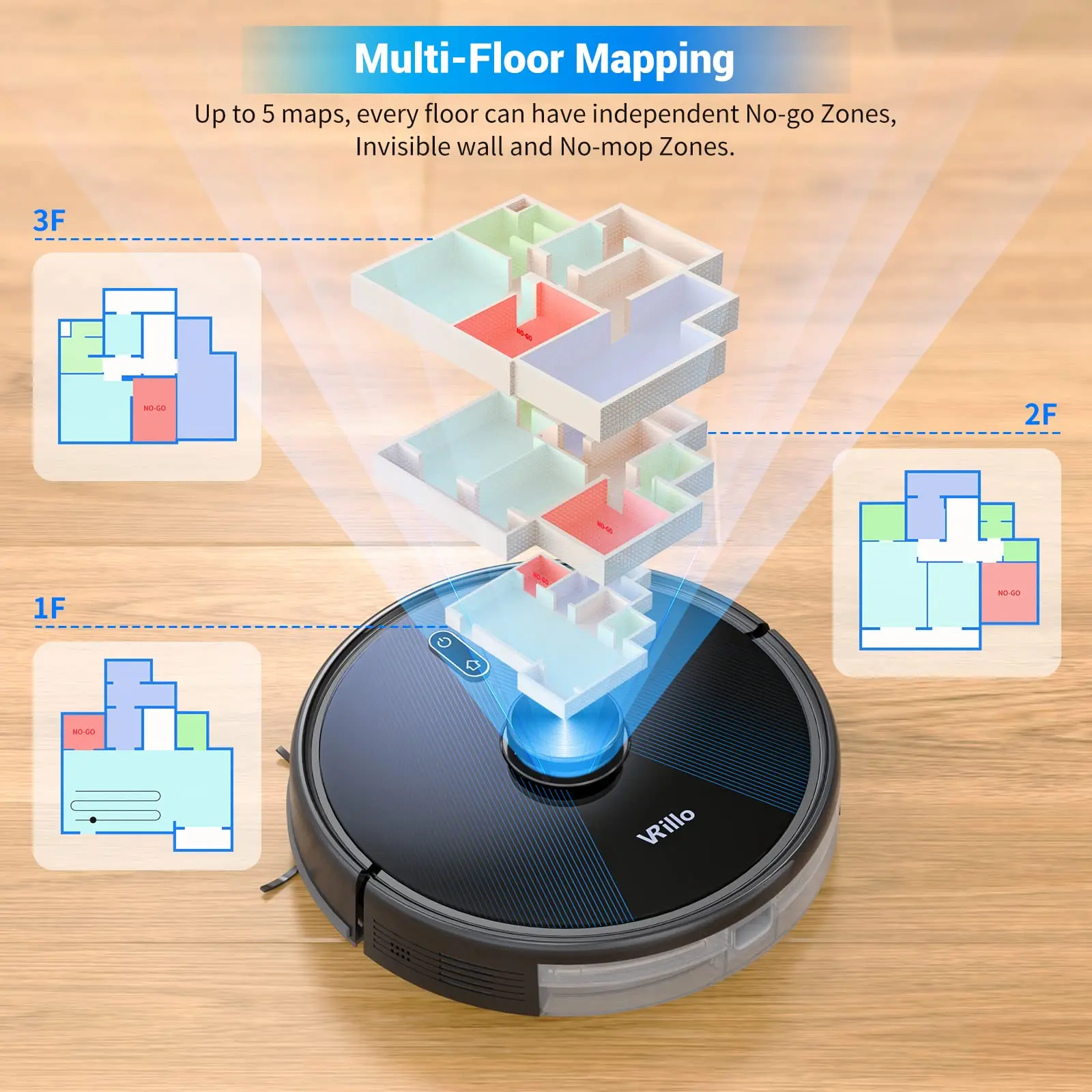 Home Quiet Clean VRillo J300 LDS Navigation Robot Vacuum Cleaner Rechargeable Robot Floor Cleaning Vacuums Cleaner