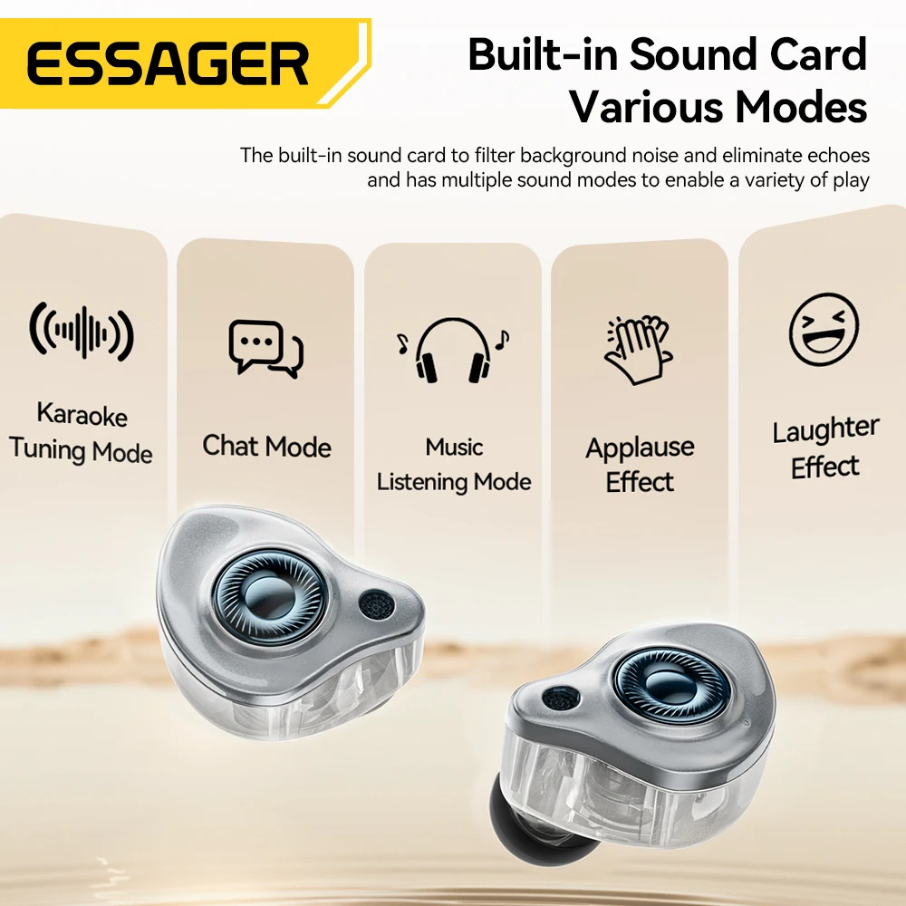Essager Type-C Karaoke Earphones With Built-in Sound Card HiFi Stereo Music Wired Earbud Headset With Mic for Singing/Live/Game