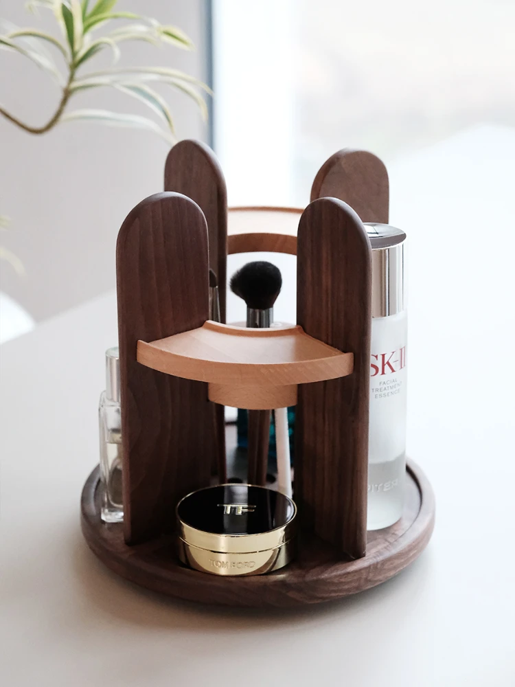 

Rotary table cosmetic storage and finishing box advanced sense of luxury wind shelf cosmetic brush storage