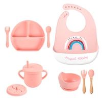 4/6/8PCS Baby Soft Silicone Plate Set Food Grade Non-Slip Dinner Plate Cup Spoon Fork Set BPA Free Children Feeding Dinnerware 1
