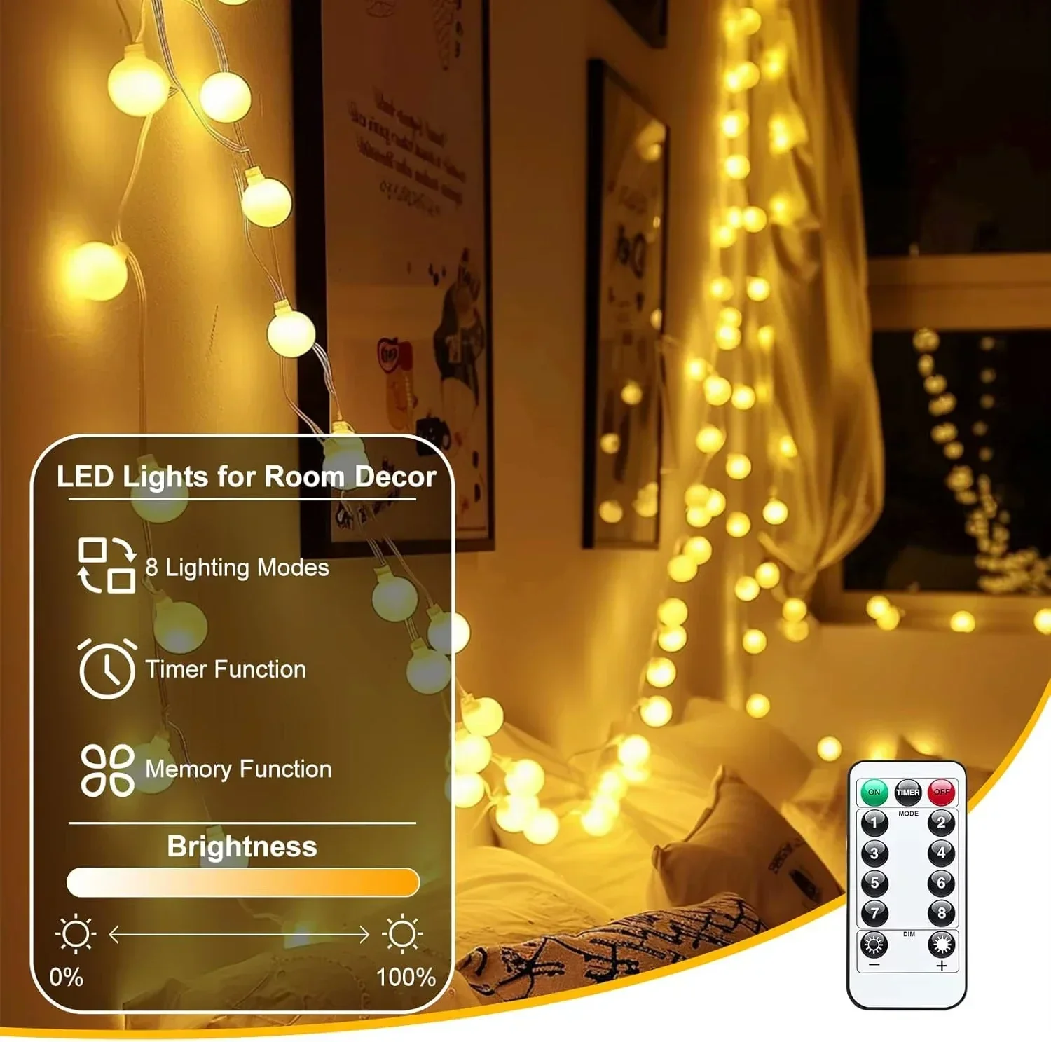 USB LED Ball String Lights 6M 10M Warm White Fairy Lights with Remote Control for Home Garden Wedding Party Christmas Decoration