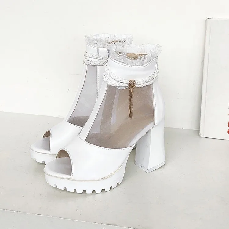 

Big Size ladies summer platform sandals women shoes woman Lace mesh fish mouth waterproof table