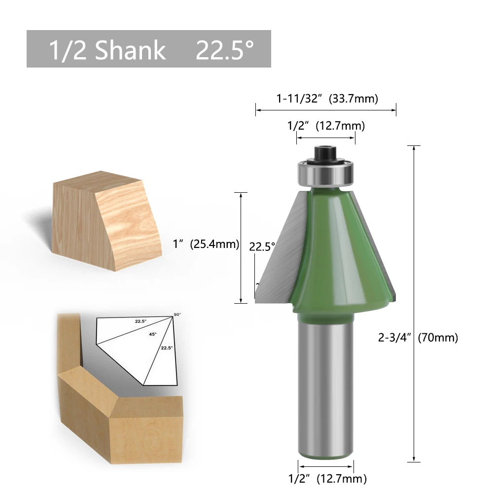 LAVIE 1 Stück 12 mm 1/2 Zoll Schaft Fasenfräser 11,25 15 22,5 30 45 Grad Fräser für Holzmaschine MC03232 – Detail 9