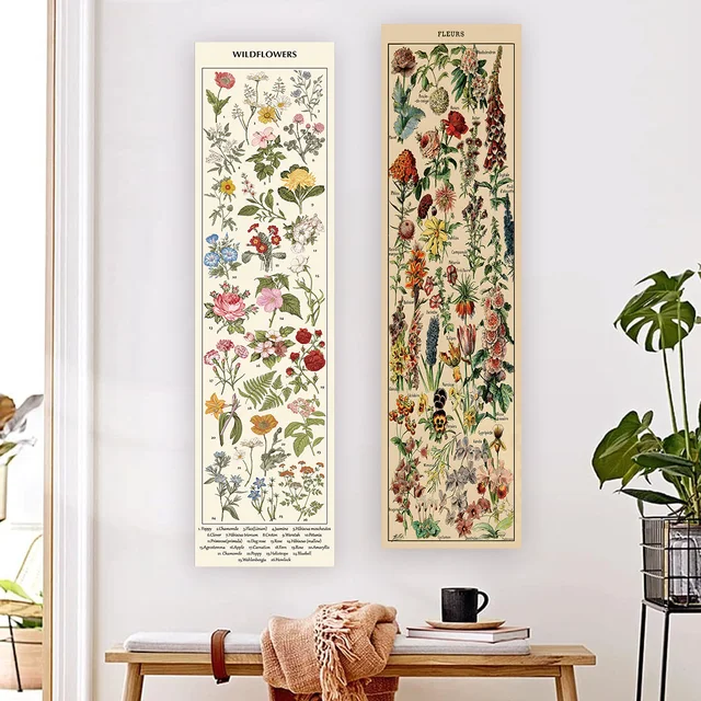 Tableau floral et végétal Tapisserie verticale, Pièces plus lentes, Mur de référence, Art botanique llustratif, Fleurs, Décoration d'intérieur 1