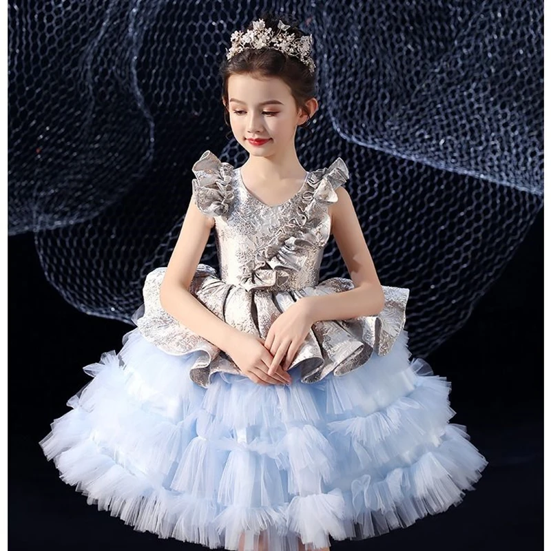 

Tulle Princess Baby Girl Dress Velvet Full Sleeves Knee Length Flower Girl Dress For Girls Birthday Puffy First Communion