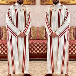 Stripe Long Sleeve Casual Abaya Muslim Dress Moroccan Ramadan Gown Shirt for Men