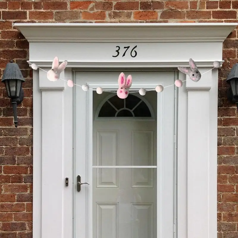 Easter Bunny Door Banner Felt Easter Garland Bohemia Rabbit Door Banner Handmade Party Supplies Colorful Ball Wreath Decoration