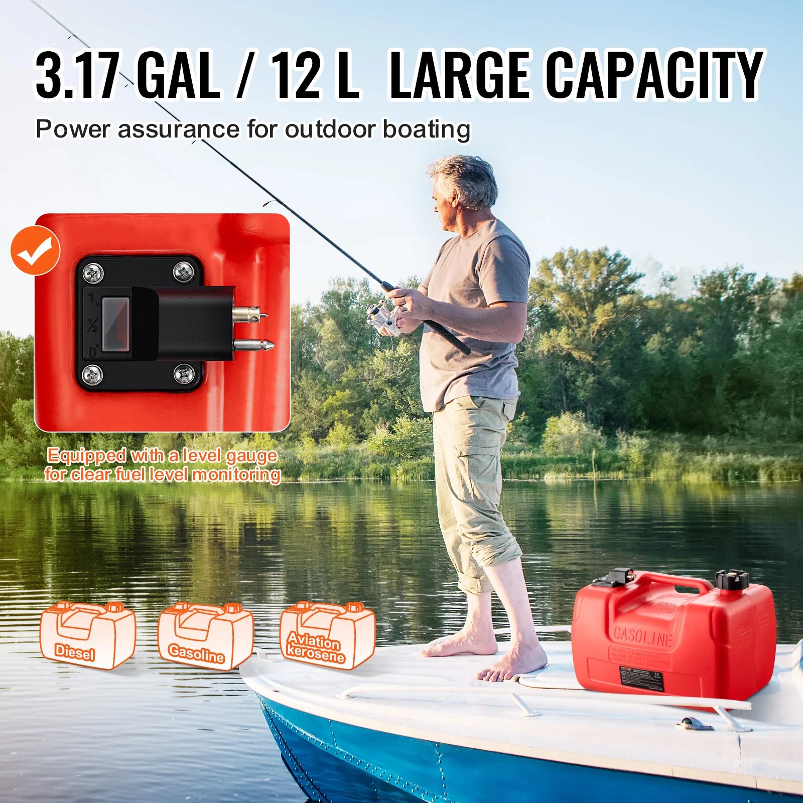 3Gal/12L Fuel Tank Petrol Can Motorcycle Accessories Spare Container For Yacht Fishing Deck Boat