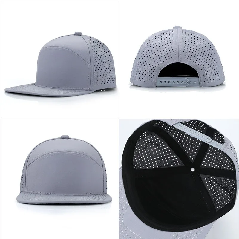 2024 New Custom Logo Flat Brim Hat 6 Panel Punched Truck Hat Men's and Women's Outdoor Sunshade Snapback Hip Hop Baseball Hats 2