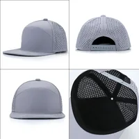 2024 New Custom Logo Flat Brim Hat 6 Panel Punched Truck Hat Men's and Women's Outdoor Sunshade Snapback Hip Hop Baseball Hats 2