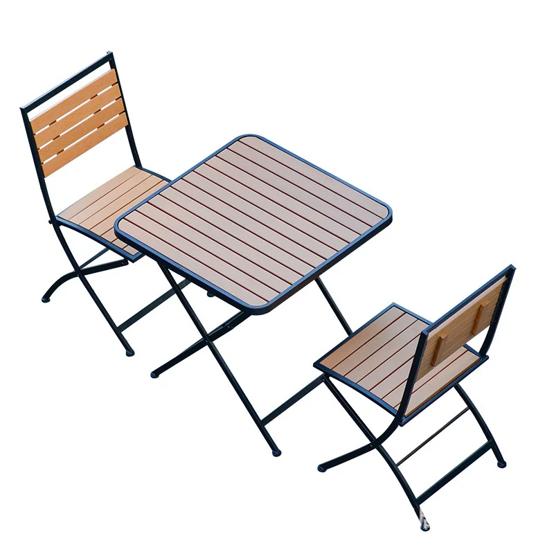 Table and Chair Set Household Modern Patio Folding Outdoor Balcony Garden Furniture Wood Iron Dining Table and Chair Combination