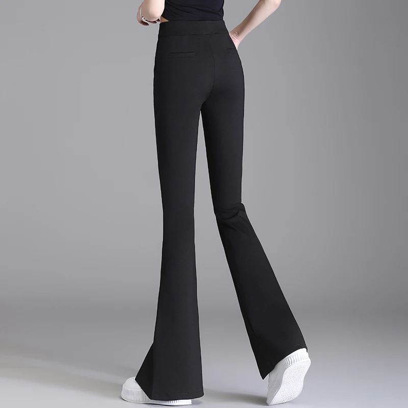 Slit Front Black Flare Pants for Women Trousers Korean Style Casual Office  Lady High Waist Long Bell Bottom Suit Trousers