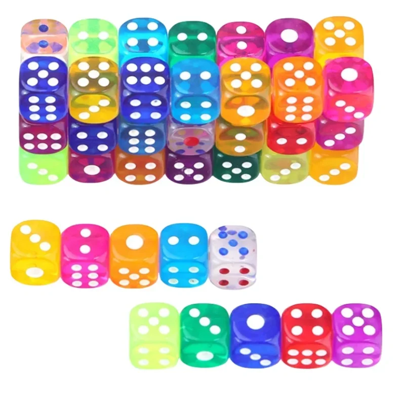 10Pieces/Lot 12mm Transparent Acrylic 6 Sided D6 Point Dice For Club/Party/Family Board Games 10 Colors Clear Round angle Dice game dice dice set acrylic dice