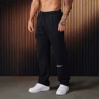 Men's Fitness Running Trousers Straight Leg Pants Heavyweight Fleece Embroidered Long Pants Skateboarding Sportswear