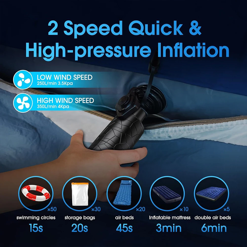 2 In 1 35W Air Pump With Lights Rechargeable Air Pump For Inflatables For Pool Floats Bed Mattress Swimming Ring Vacuum Bag