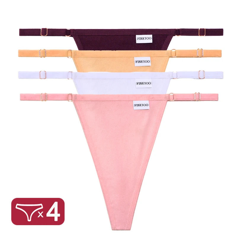 thumbnail image 1 of Bragas de algodón para mujer, ropa interior Sexy con parte trasera en T, lencería íntima de tiro bajo, tangas con correa ajustable, 4 unidades por juego, 1 of 5