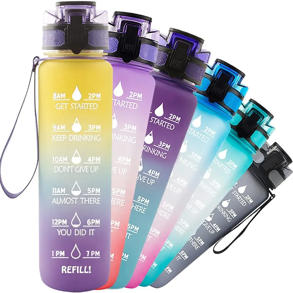 1 L Water Bottle with Motivational Time Marker & Straw, BPA Free