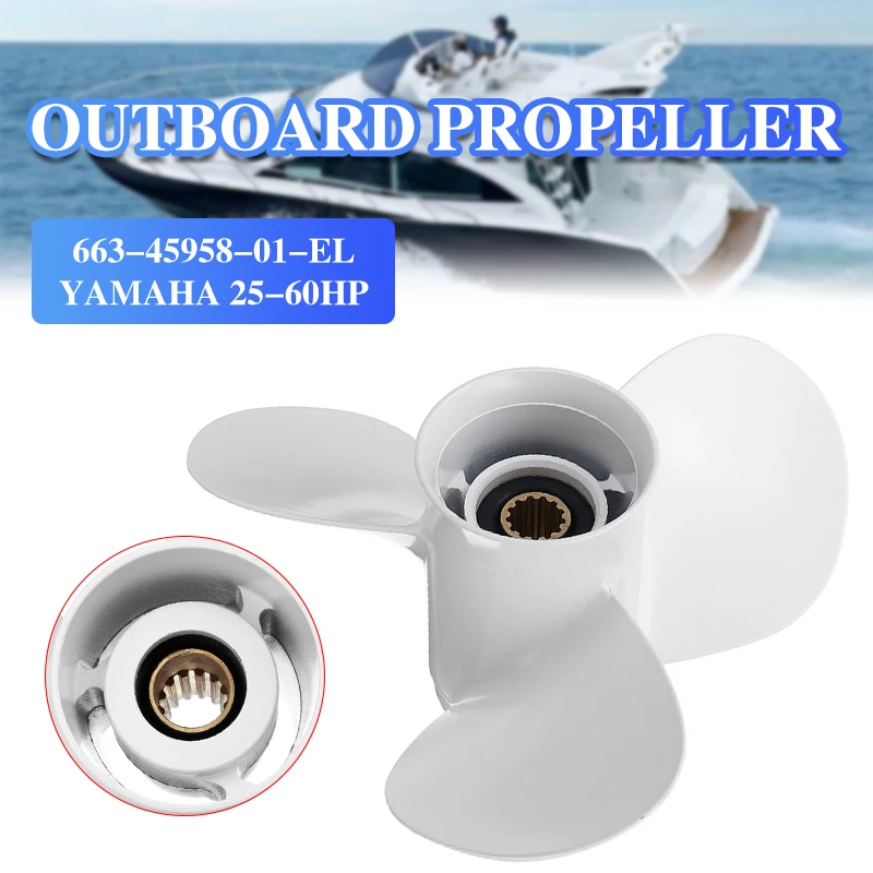 

Лодочный подвесной пропеллер 11 1/4x14 для Yamaha 25-60HP 663-45958-01-EL, Морской Пропеллер, 13 шлицевых зубьев, белый алюминий