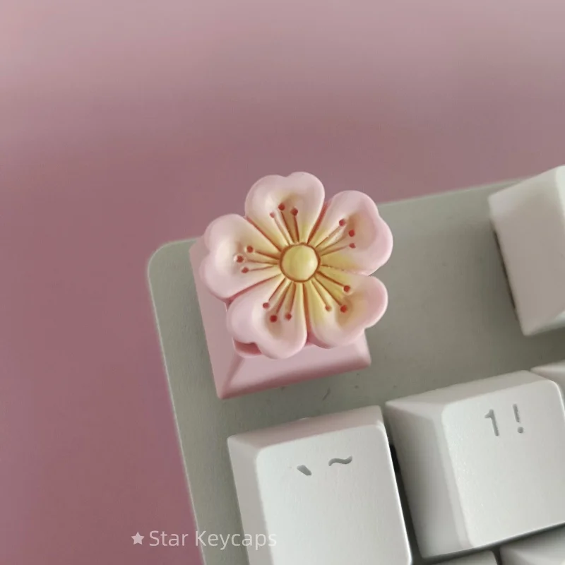 Pink Sakura Artisan Keyboard Keycaps - Custom Flower Design
