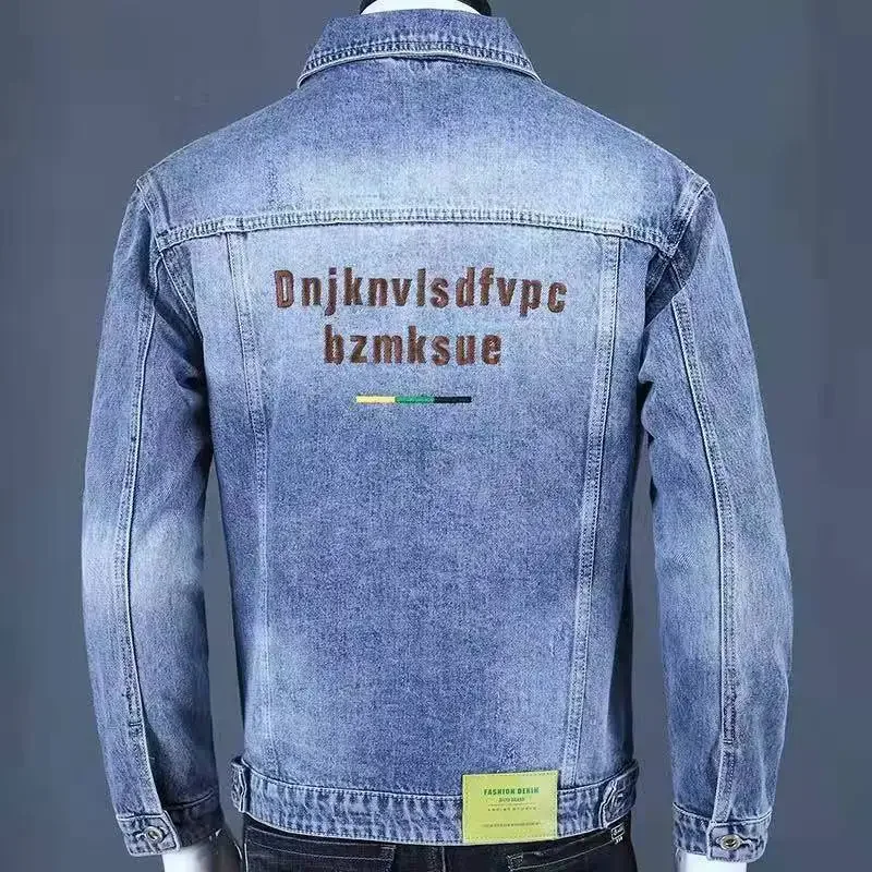 

Men's Denim Jacket Blue Male Jean Coats with Embroidery Autumn High Quality Cowboy Vintage Winter 2023 Low Cost Large Size Joker