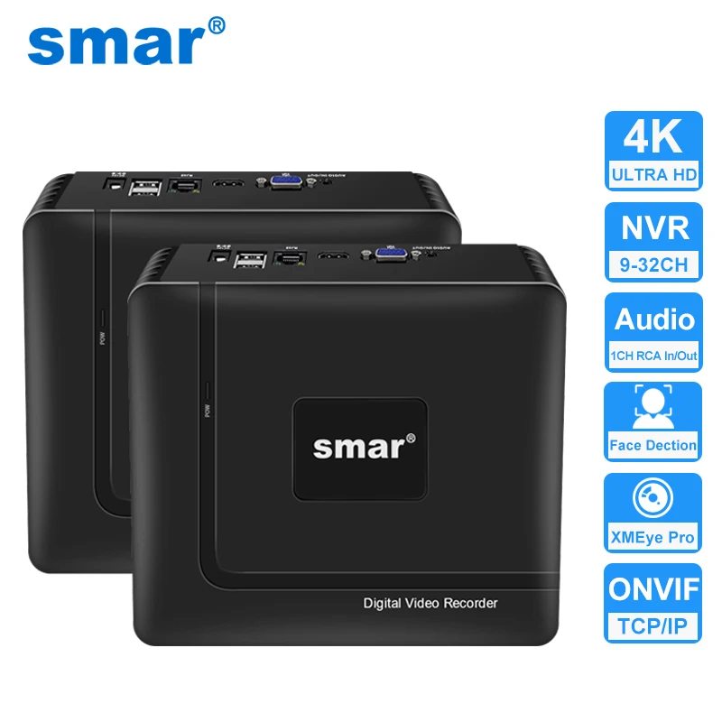 Smar Security Video Recorder, Motion Detect, P2P, Onvif, Xmeye, H.265 Max, 4K Output, CCTV, NVR, Face Detection, 9CH, 10CH, 16CH, 32CH, 4K