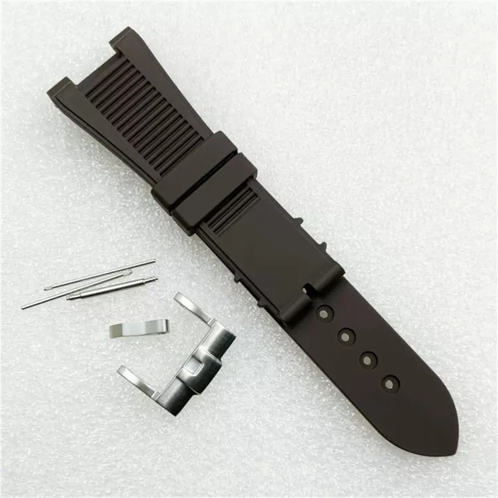 Large Size Watch Strap 25mm, Silver Pin Buckle Silicone Watchband, Mechanical Watch Accessories Replacement Watch Bracelet