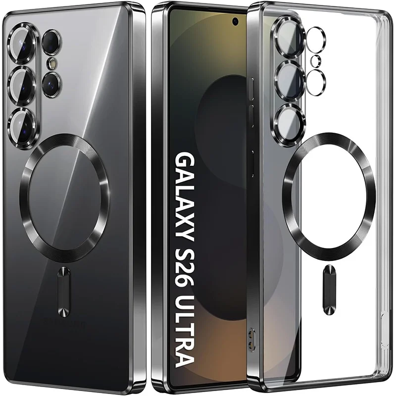 Luxury Transparent Plating Phone Case with Magnetic Protection Cover