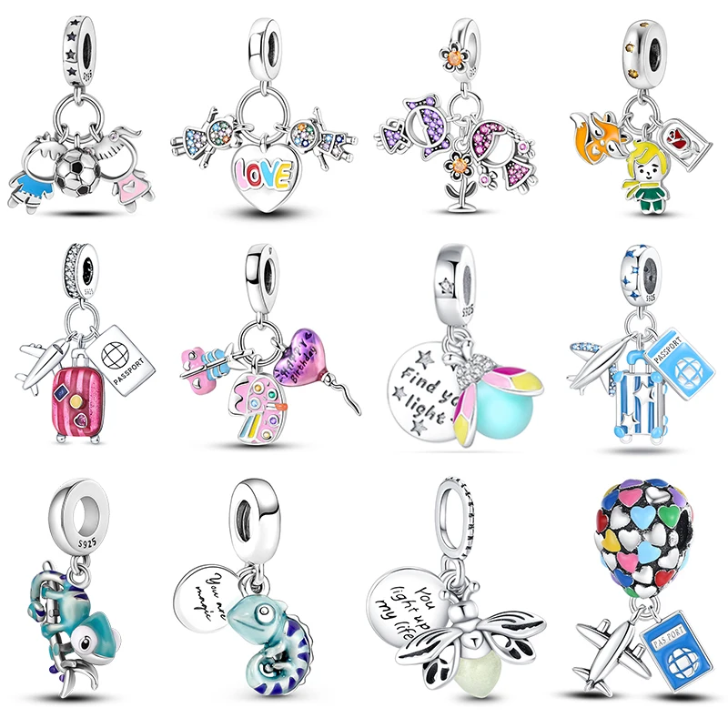 Charms Plata De Ley 925 Silver Chameleon Glowing Firefly Aircraft Luggage Fit Pandora 925 Original Bracelets Pendant DIY Jewelry