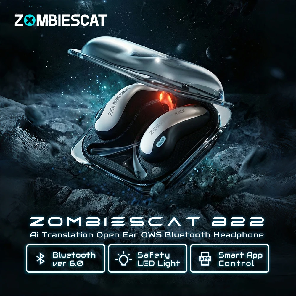 좀비캣 B22 OWS 무선 이어폰 블루투스 6.0 AI 번역 헤드폰 공기전도 안전등 스포츠 이어버드 (앱 포함)