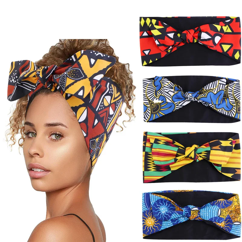 

African Print Headband for Women Twist Bow Tie Hair Band Long Braids Curly Salon Makeup Headwrap Turban Headwear Accessories