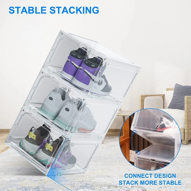 Foldable Acrylic Plate Shoes Storage Box Space Saving Stackable Thickened Shoe Sneaker Storage Organizer Case Easy To Assembly 4