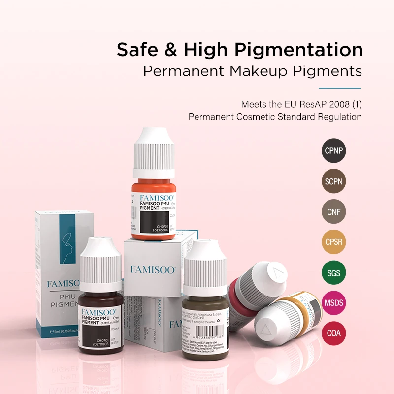 FAMISOO 5ml Lip Ink Permanent Makeup Pigments Eyebrows Henna Professional Semi Permanent Microblading Tattoo Inks for Oily Skin