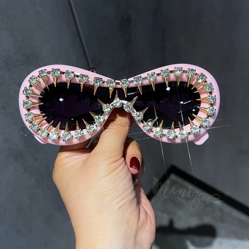

Punk Oval Sunglasses Women 2023 Fashion Retro Brand Design Shades Eyewear Female Red Pink Goggle Sun Glasses