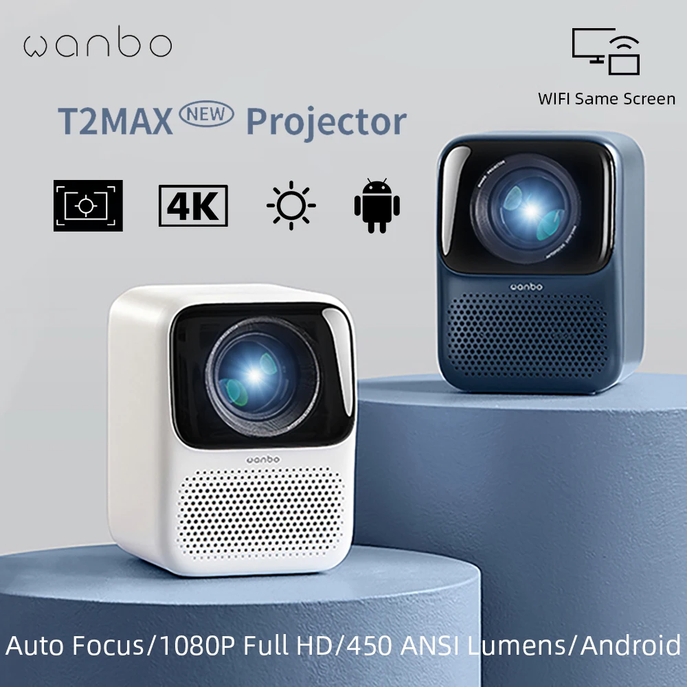  Wanbo Upgraded T2 Max Projector 450ANSI Android 9.0 Full Hd 4K  Projector 1920*1080P 12000 Lumens Auto Focus HIFI Sound Home Outdoor  Theart（blue） : Electronics