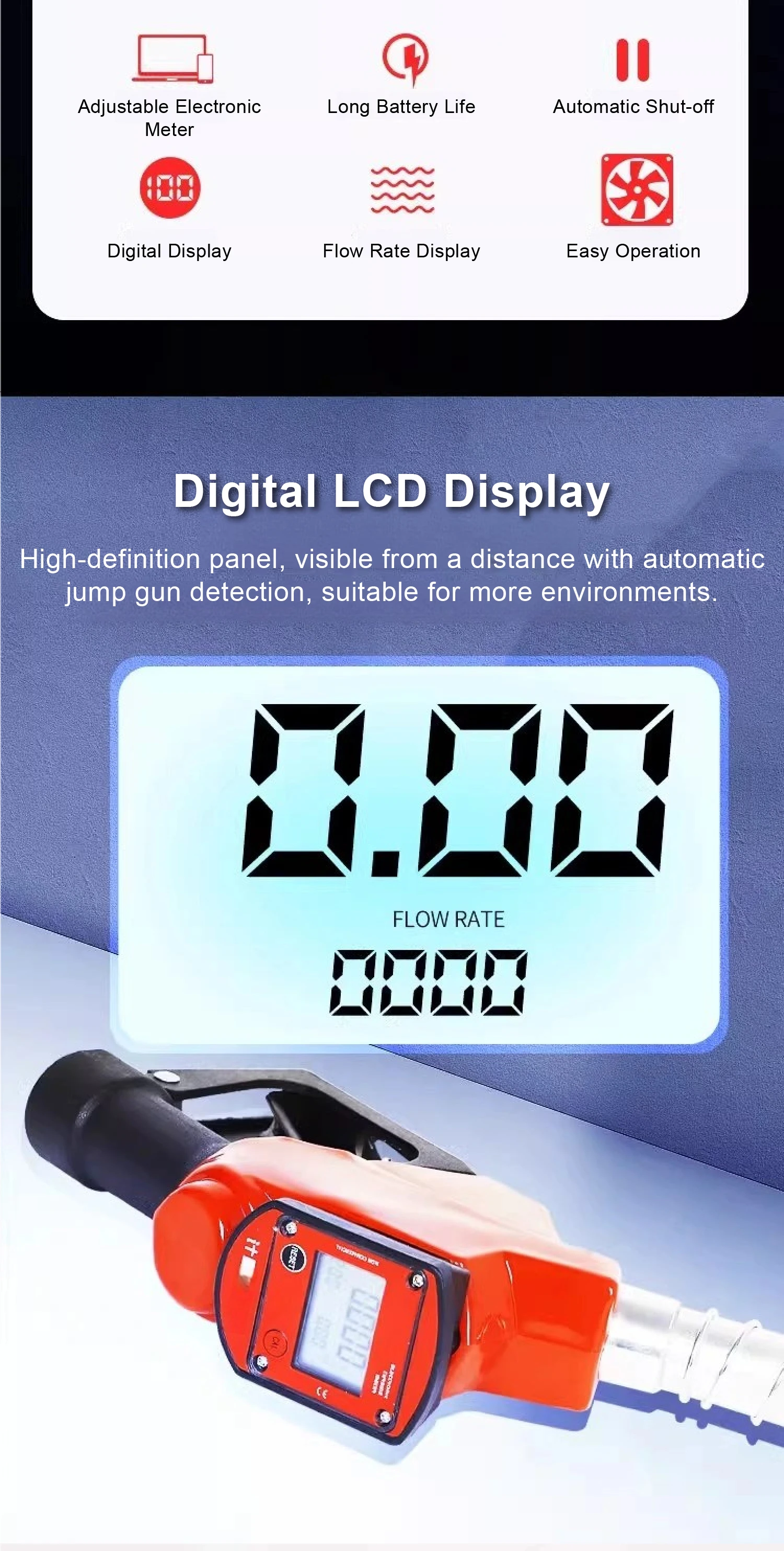 Automatic Diesel Fuel Nozzle Digital Flow Meter Oil Transfer Gun for Farm Truck