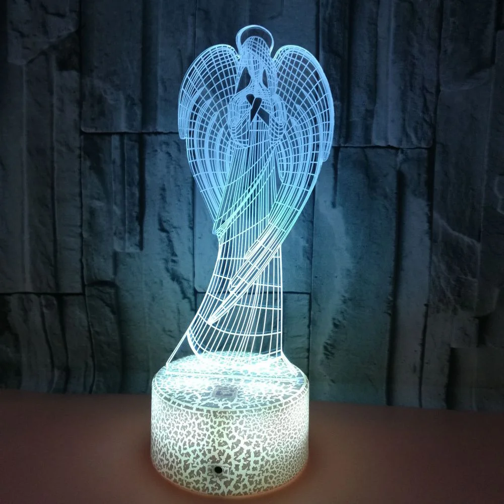 Lampada 3D Ali D'Angelo Con Telecomando E 16 Colori - Luce Notturna LED In Acrilico Per Camera Bambini, Ricaricabile USB