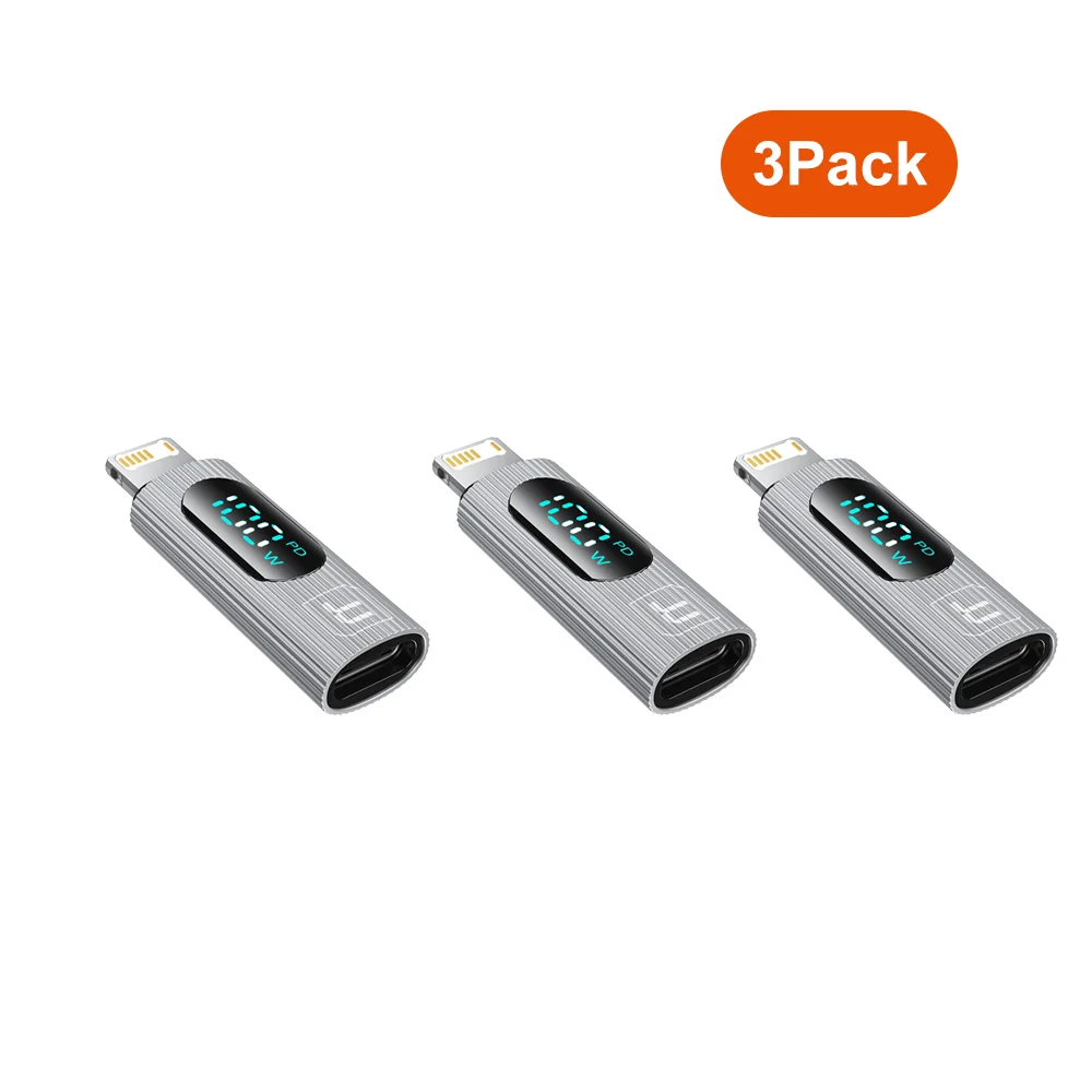 USB C to Lightning Adapter with LED Display - PD 20W Fast Charging, Pack of 2/3/5