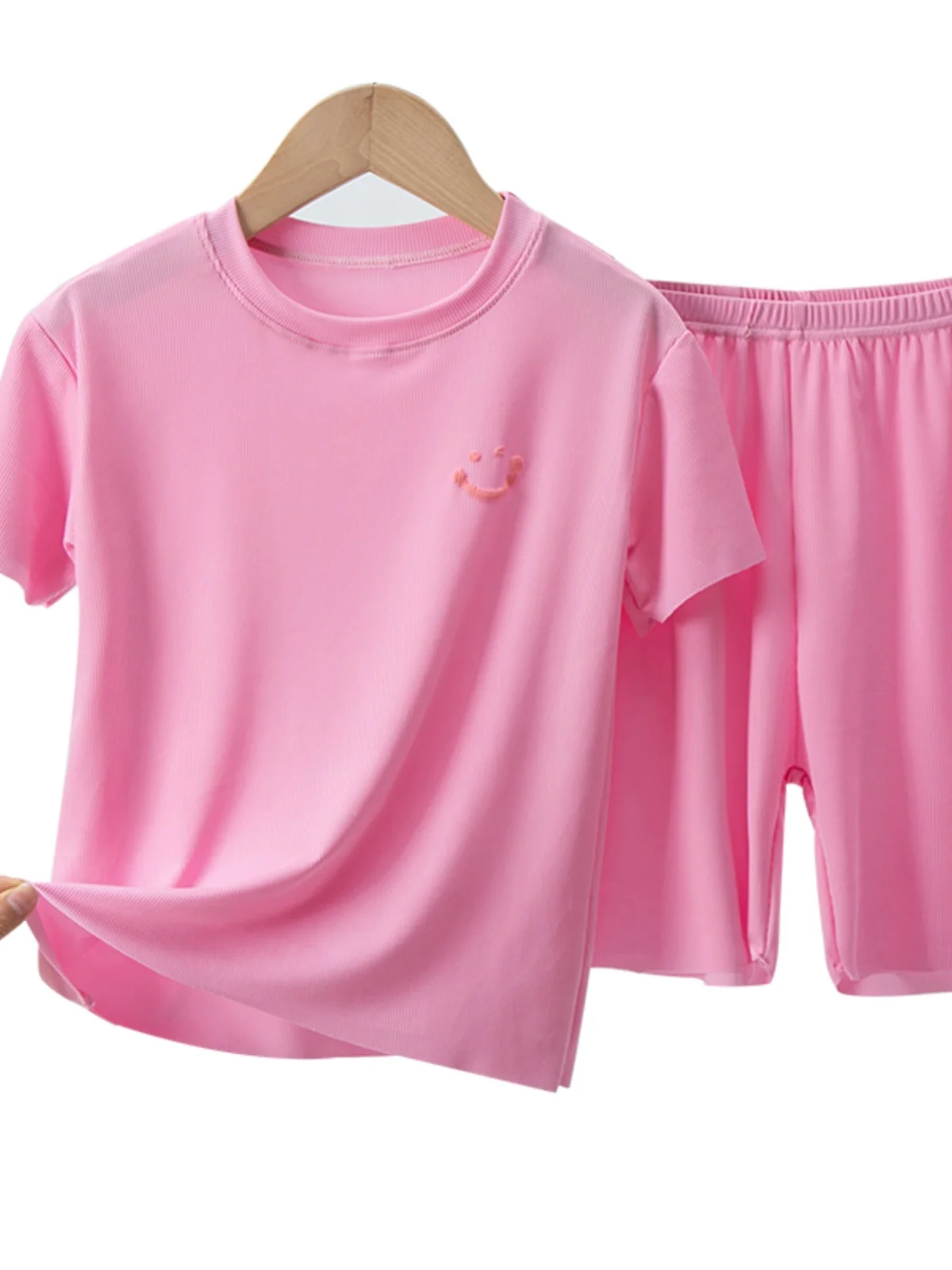 아동용 아이스 실크 잠옷 여름 얇은 반팔 반바지 2피스 세트 큰 사이즈 아동 홈웨어 세트 여름 스타일 유니섹스