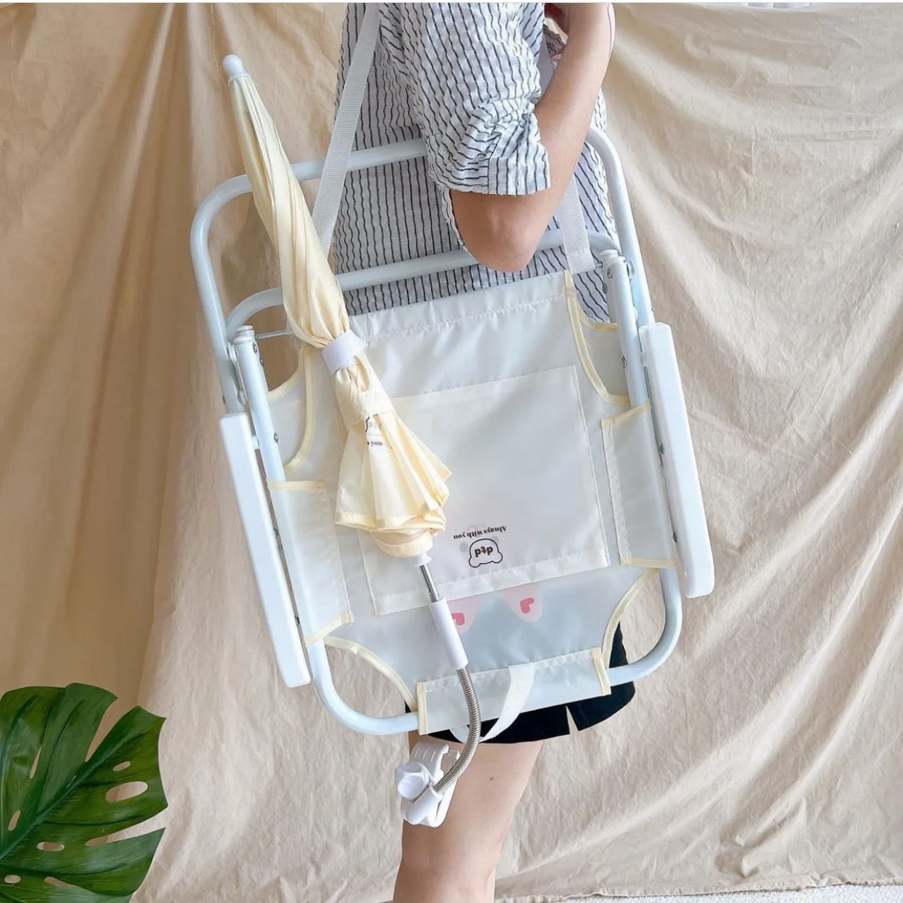 Children's Outdoor Beach Chair With Umbrella Cute Ins Wind Portable Folding Chair Seaside Photo With Parasol Back Chair ﻿