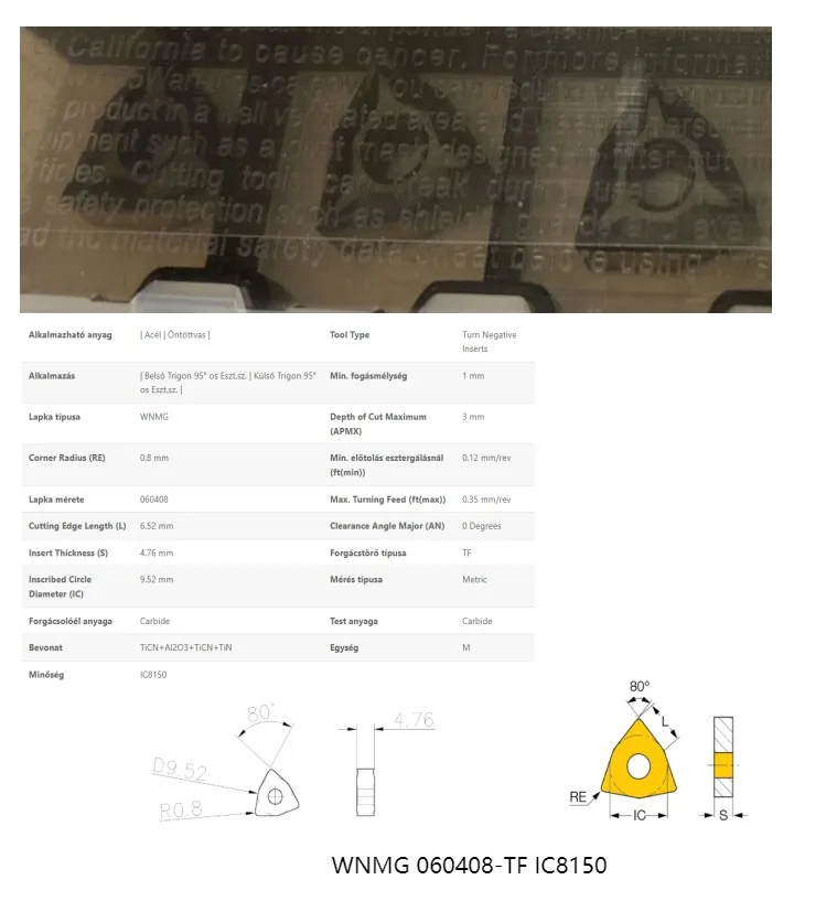  10개 카바이드 인서트 WNMG 060408-TF IC8150