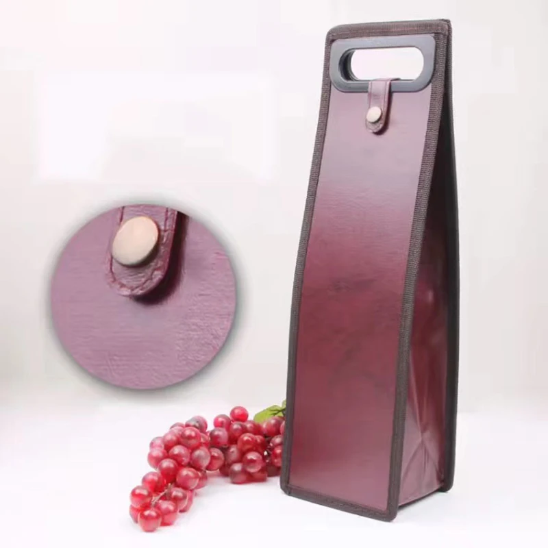 Double PU Leather Red Wine Bag Red Wine Folding Bag, Gift Box Box with Handles Reusable Carriers Handbag