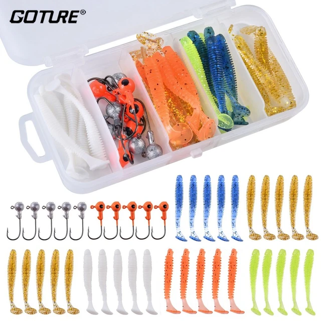 Goture 40pcs/lot Soft Lure Kit Soft Fishing Lure 5cm 0.7g Jig Head