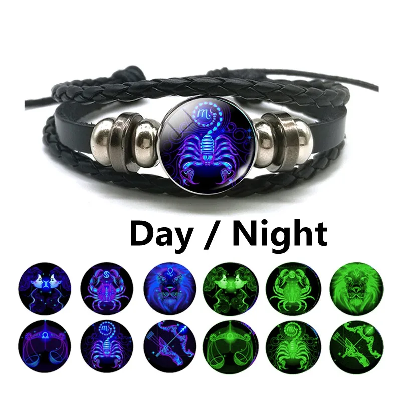 12 Constellation Braided Leather Bracelet Punk Style Zodiac Sign Multilayer Weave Wrap Bracelet for Birthday Gifts leather bracelet leather bangle
