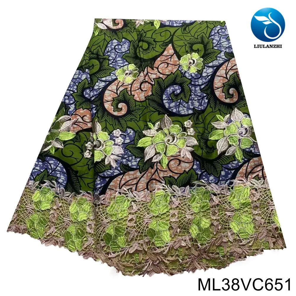 

African Hot Sale Green Flowers Bazin Rich Embroidered Tulle Waxed Lace Australia Bowl Brocade Fabric Party Dress ML38VC6